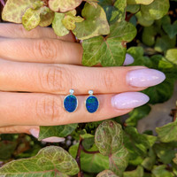 1.34 Ct.Tw. Opal Natural Diamond Studs Earrings, 14K Yellow Gold Image