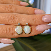 2.97 Ct.Tw. Opal Natural Diamond Bezel Earrings, 14K Yellow Gold Life Style