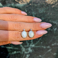 2.97 Ct.Tw. Opal Natural Diamond Bezel Earrings, 14K Yellow Gold Life Style