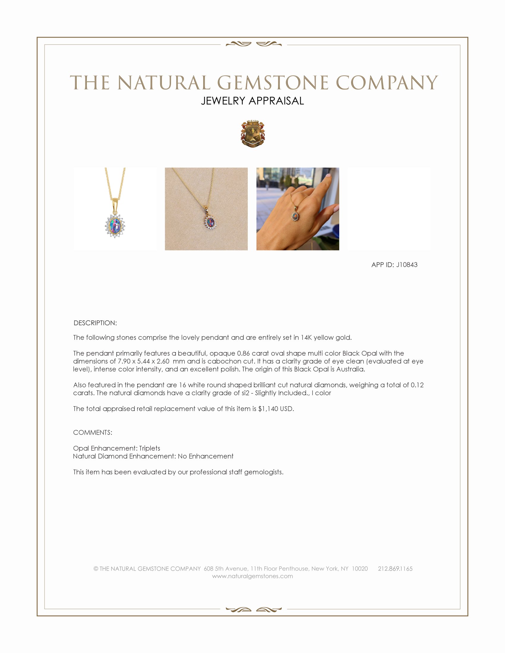 0.86 Ct. Multi Color Opal and Natural Diamond Halo Pendant, 14K Yellow Gold