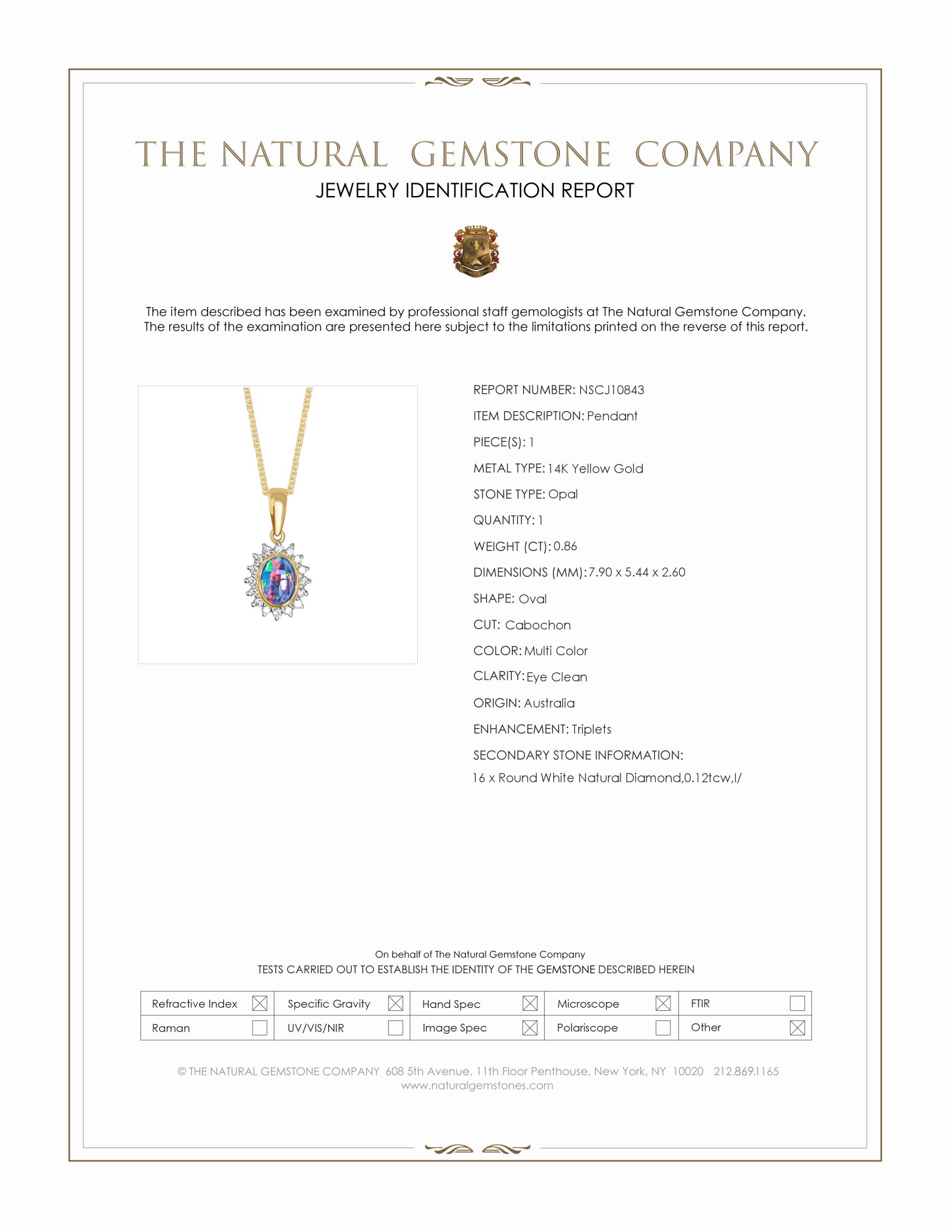 0.86 Ct. Multi Color Opal and Natural Diamond Halo Pendant, 14K Yellow Gold