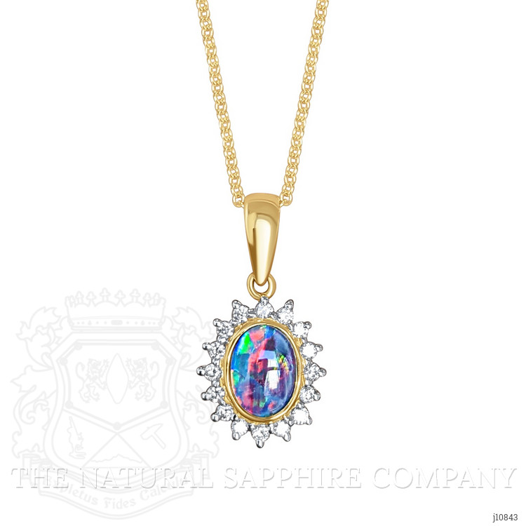 0.86 Ct. Opal Natural Diamond Halo Pendant, 14K Yellow Gold