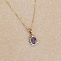 0.86 Ct. Opal Natural Diamond Halo Pendant, 14K Yellow Gold Image