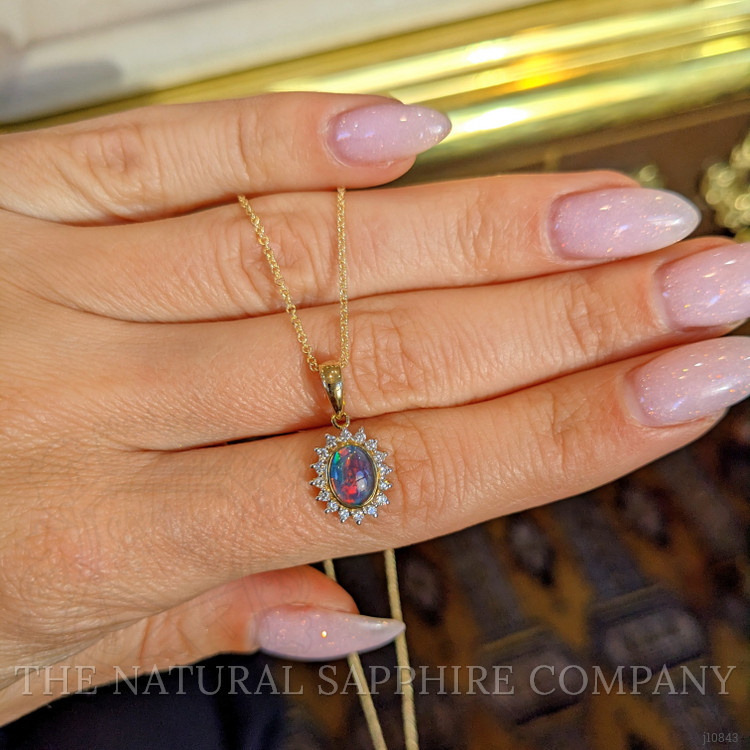 0.86 Ct. Opal Natural Diamond Halo Pendant, 14K Yellow Gold