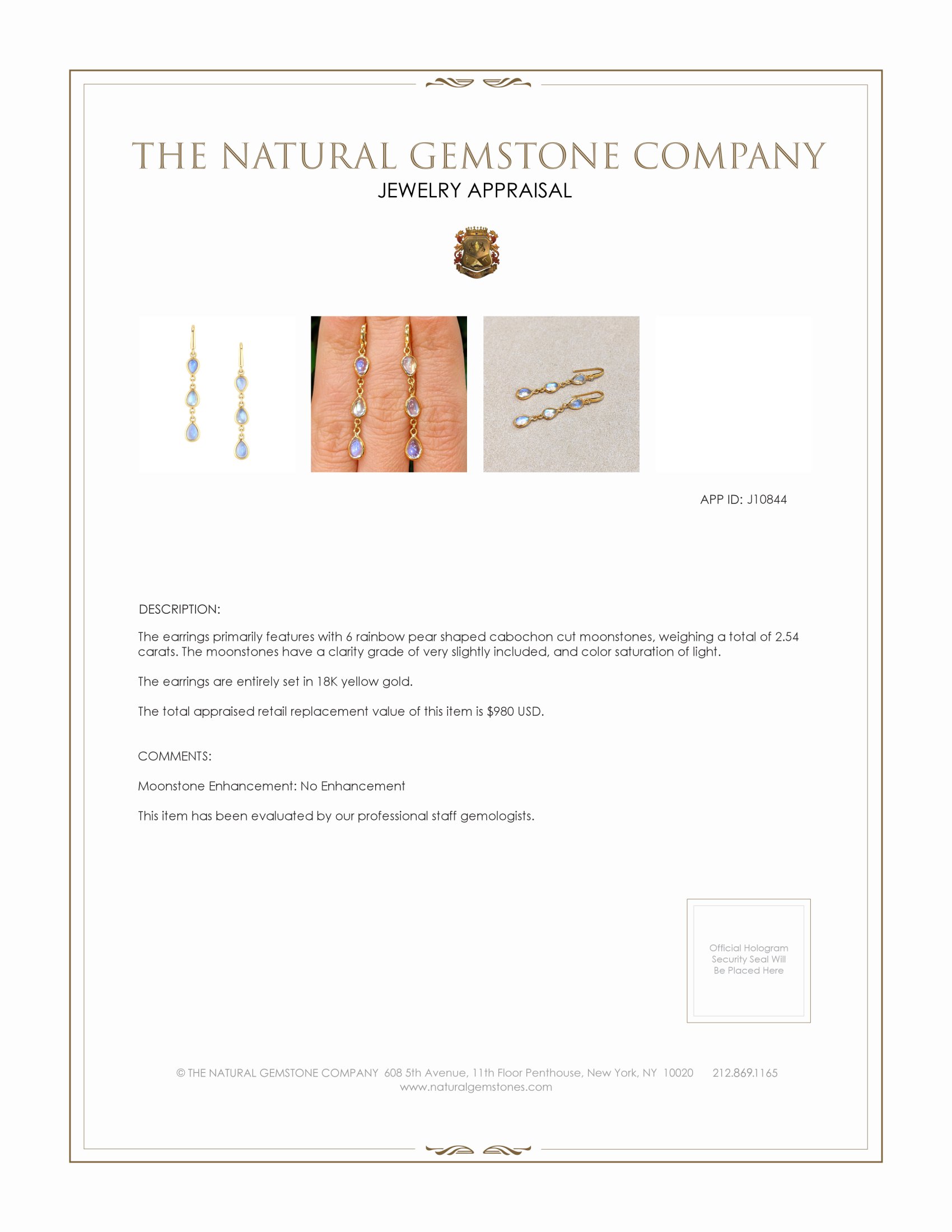 2.54 Ct.Tw. Moonstone Bezel Earrings, 18K Yellow Gold