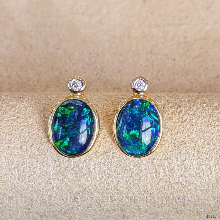 1.72 Ct.Tw. Opal Natural Diamond Studs Earrings, 14K Yellow Gold