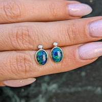 1.72 Ct.Tw. Opal Natural Diamond Studs Earrings, 14K Yellow Gold Life Style