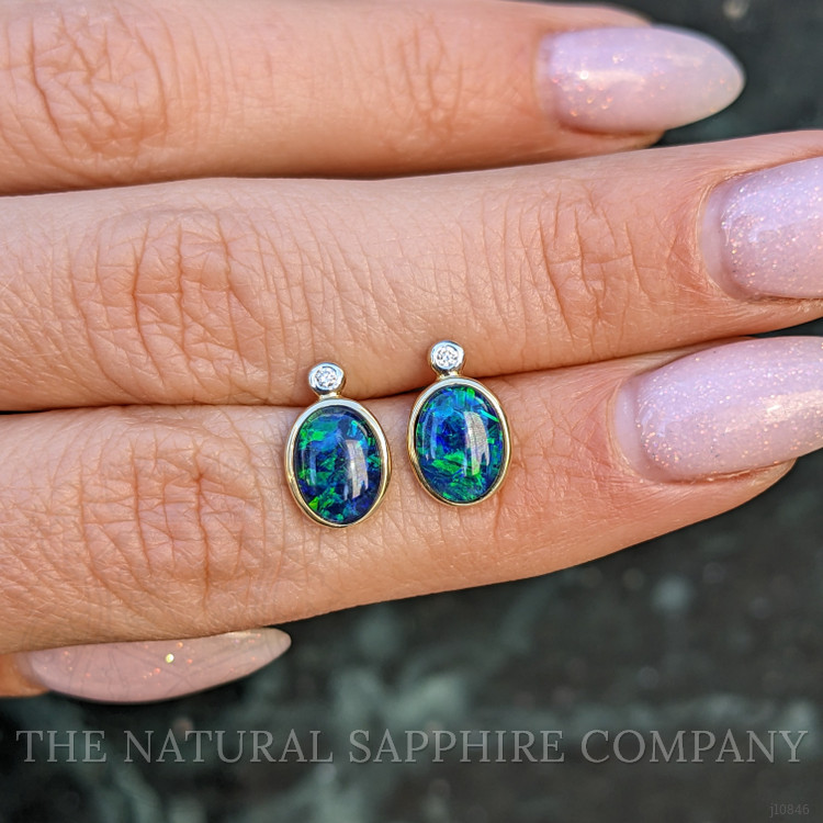 1.72 Ct.Tw. Opal Natural Diamond Studs Earrings, 14K Yellow Gold