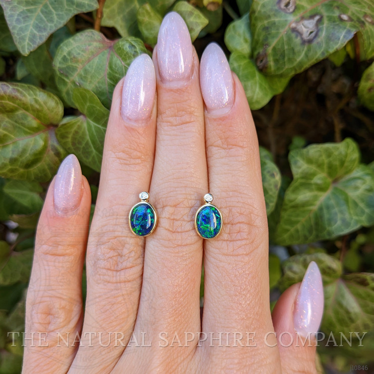 1.72 Ct.Tw. Opal Natural Diamond Studs Earrings, 14K Yellow Gold