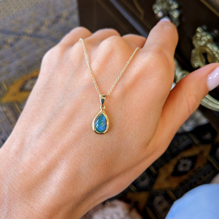 0.70 Ct. Opal Bezel Pendant, 14K Yellow Gold