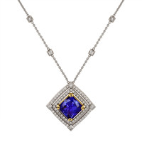 16.38 Ct. Tanzanite Natural Diamond Pave Necklace, 18K White & Yellow Video
