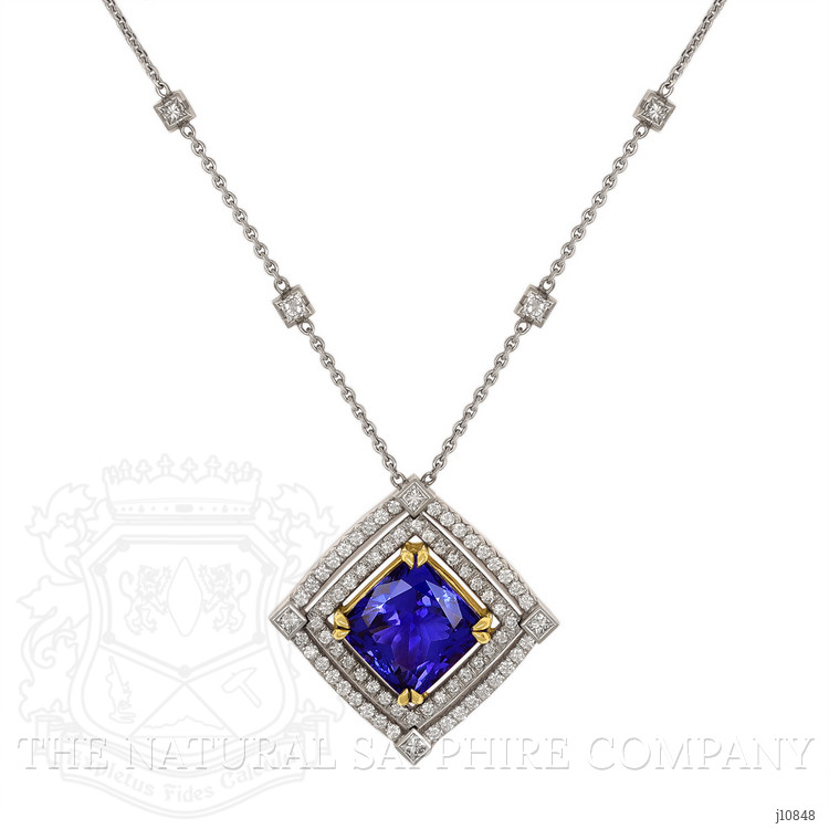 16.38 Ct. Tanzanite Natural Diamond Pave Necklace, 18K White & Yellow