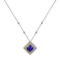 16.38 Ct. Tanzanite Natural Diamond Pave Necklace, 18K White & Yellow Image