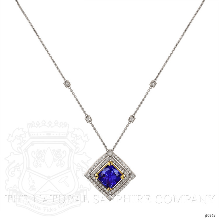 16.38 Ct. Tanzanite Natural Diamond Pave Necklace, 18K White & Yellow