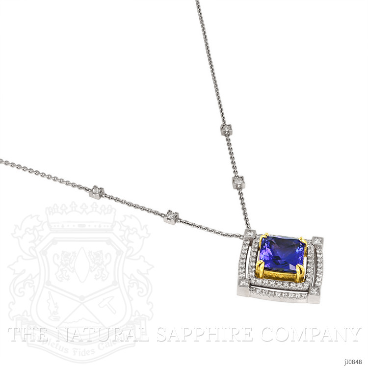 16.38 Ct. Tanzanite Natural Diamond Pave Necklace, 18K White & Yellow
