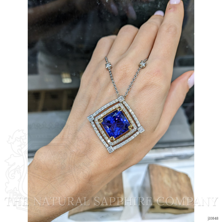 16.38 Ct. Tanzanite Natural Diamond Pave Necklace, 18K White & Yellow