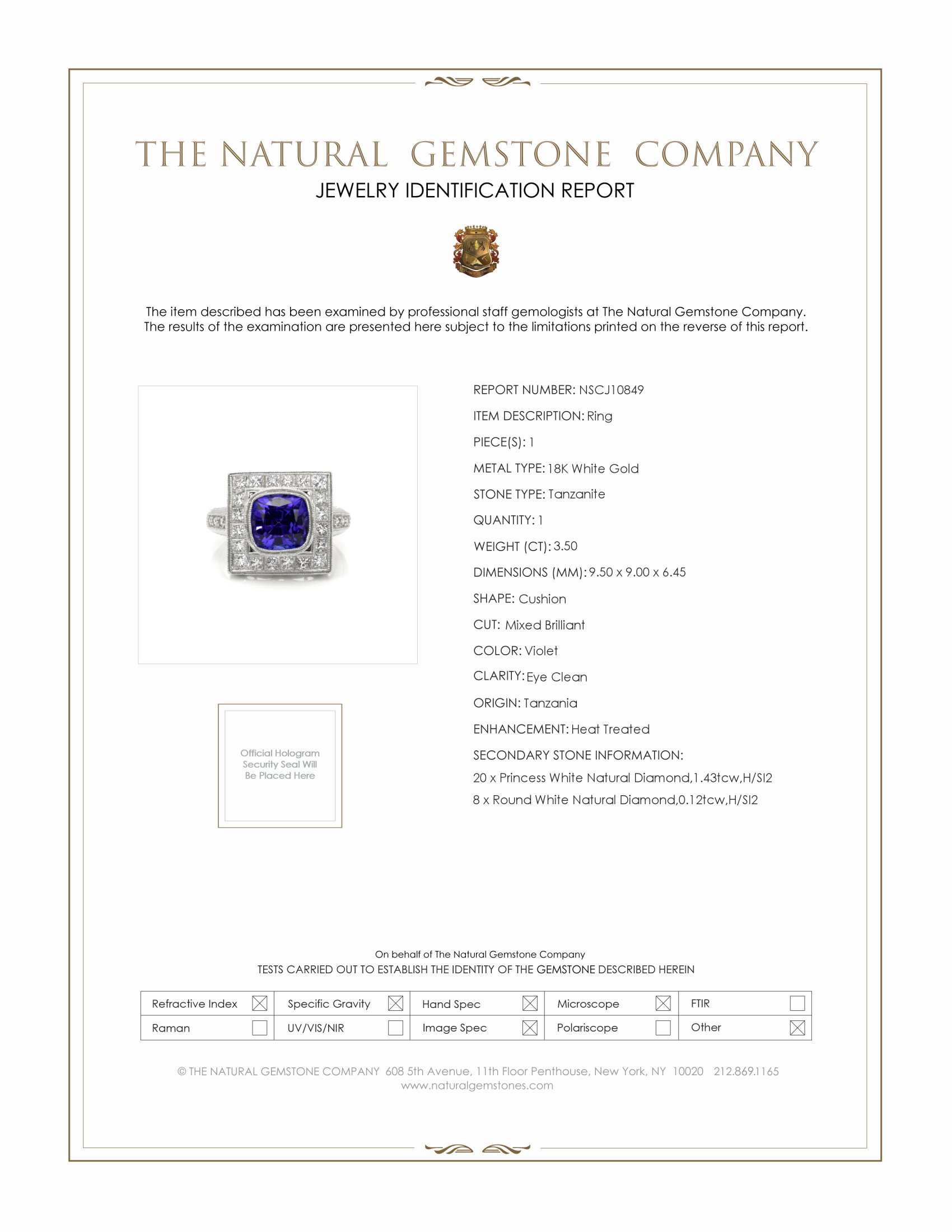 3.50 Ct. Tanzanite Natural Diamond Antique Style Ring, 18K White Gold