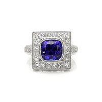 3.50 Ct. Tanzanite Natural Diamond Antique Style Ring, 18K White Gold Video