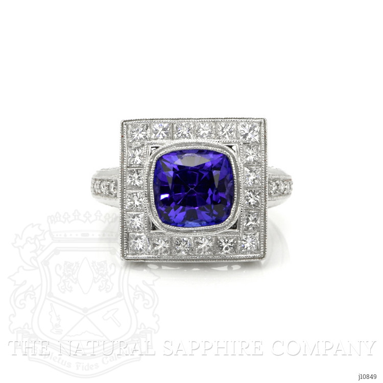3.50 Ct. Tanzanite Natural Diamond Antique Style Ring, 18K White Gold