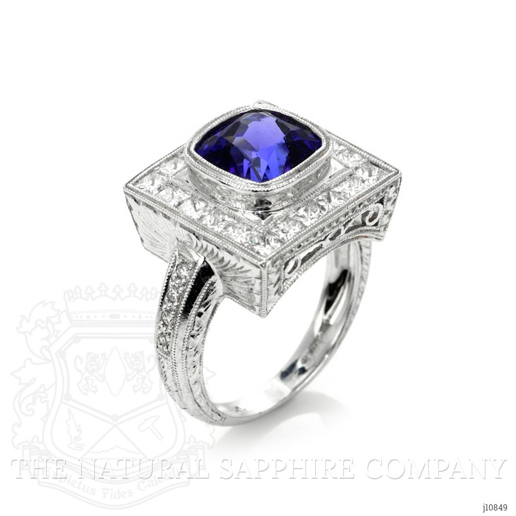 3.50 Ct. Tanzanite Natural Diamond Antique Style Ring, 18K White Gold