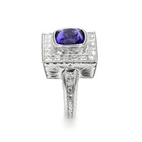 3.50 Ct. Tanzanite Natural Diamond Antique Style Ring, 18K White Gold Image