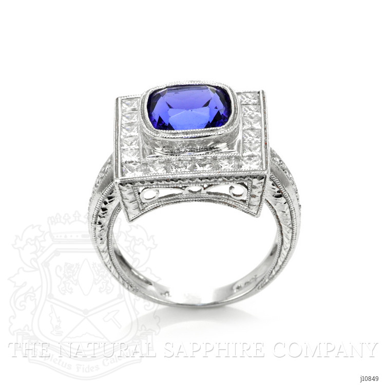 3.50 Ct. Tanzanite Natural Diamond Antique Style Ring, 18K White Gold