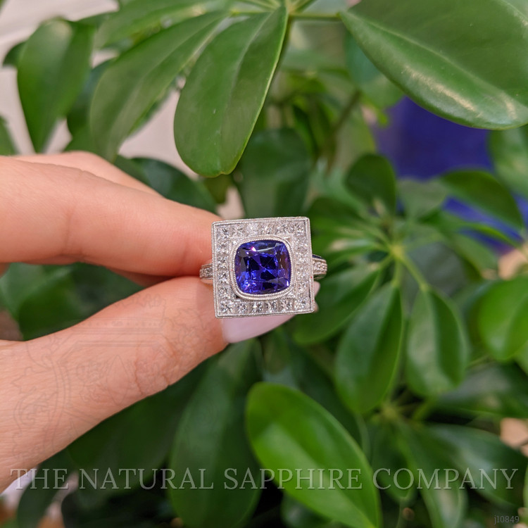 3.50 Ct. Tanzanite Natural Diamond Antique Style Ring, 18K White Gold