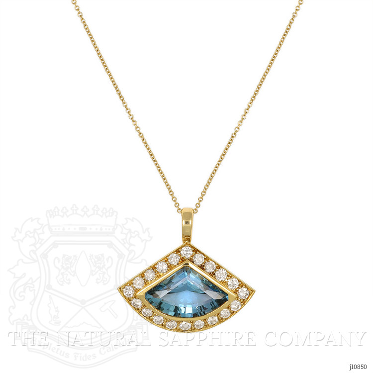 8.00 Ct. Aquamarine Natural Diamond Pave Pendant, 18K Yellow Gold