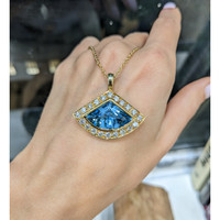 8.00 Ct. Aquamarine Natural Diamond Pave Pendant, 18K Yellow Gold Life Style