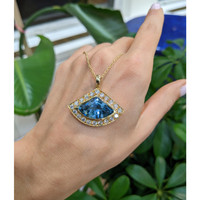 8.00 Ct. Aquamarine Natural Diamond Pave Pendant, 18K Yellow Gold Life Style