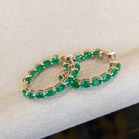 3.10 Ct.Tw. Emerald Hoops Earrings, 18K Yellow Gold Life Style