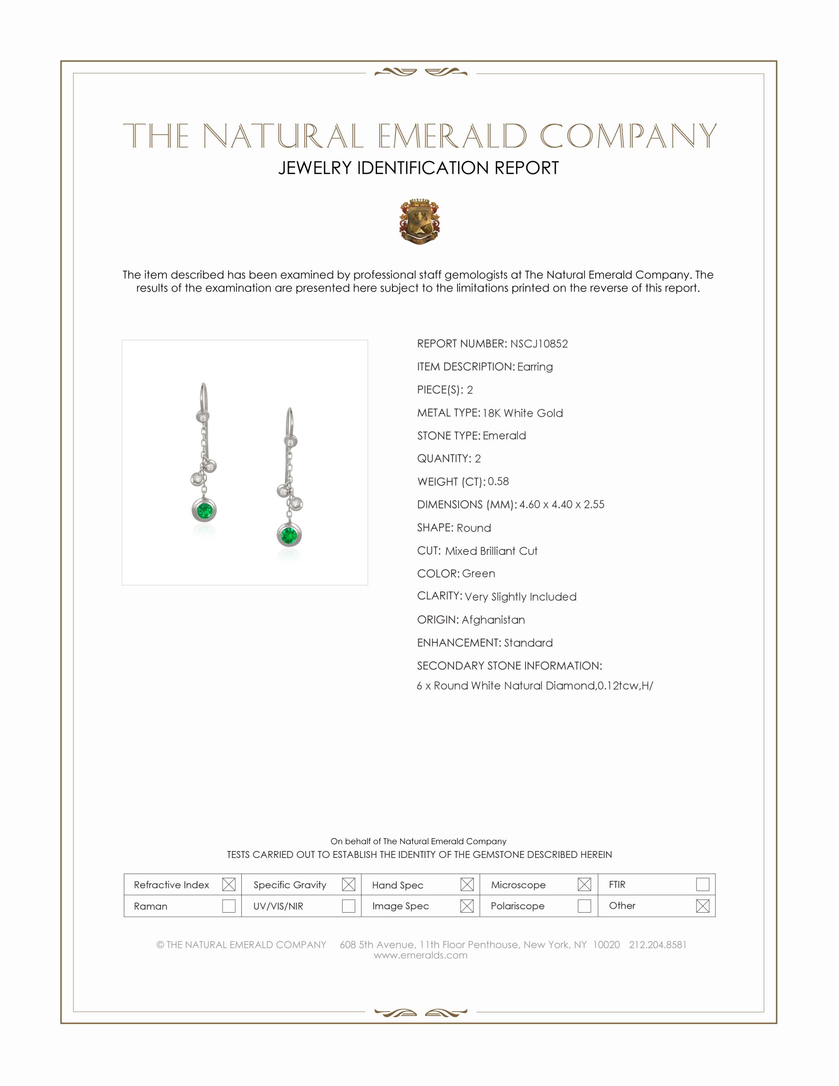 0.58 Ct.Tw. Emerald and Natural Diamond Bezel Earrings, 18K White Gold