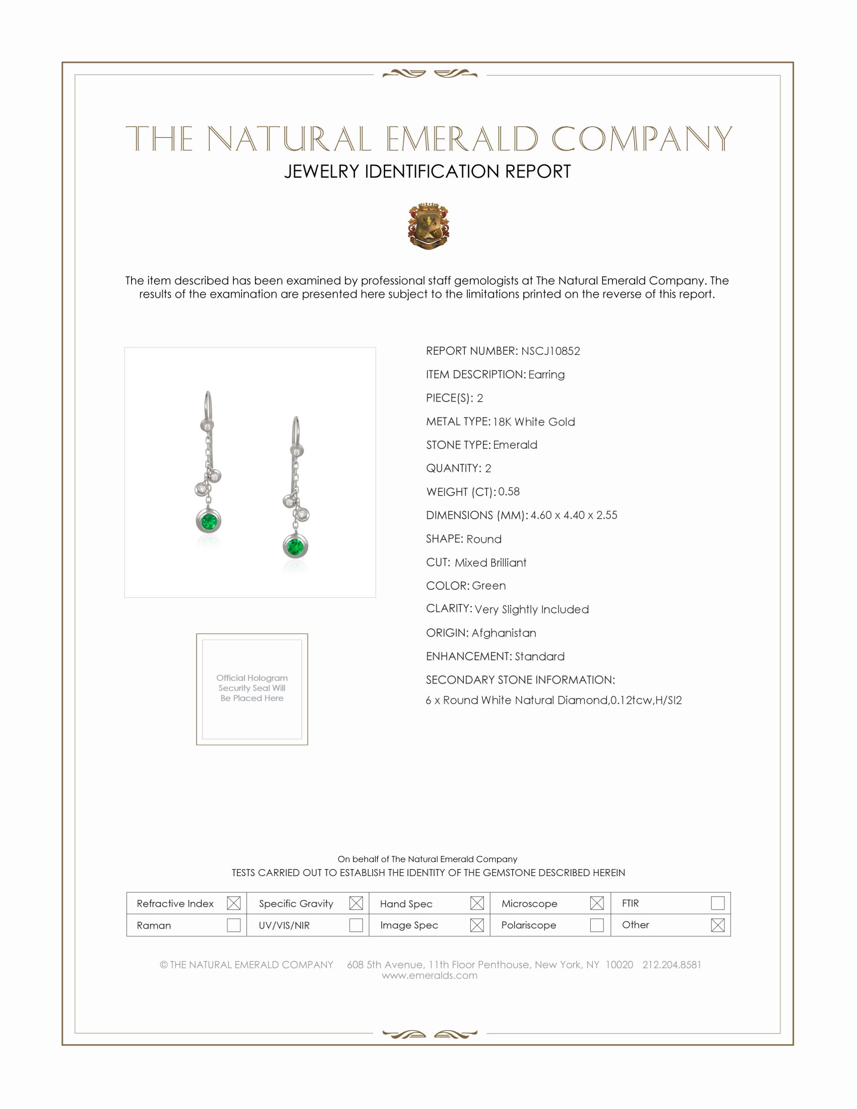 0.58 Ct.Tw. Emerald Natural Diamond Bezel Earrings, 18K White Gold