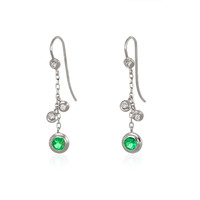 0.58 Ct.Tw. Emerald Natural Diamond Bezel Earrings, 18K White Gold Image