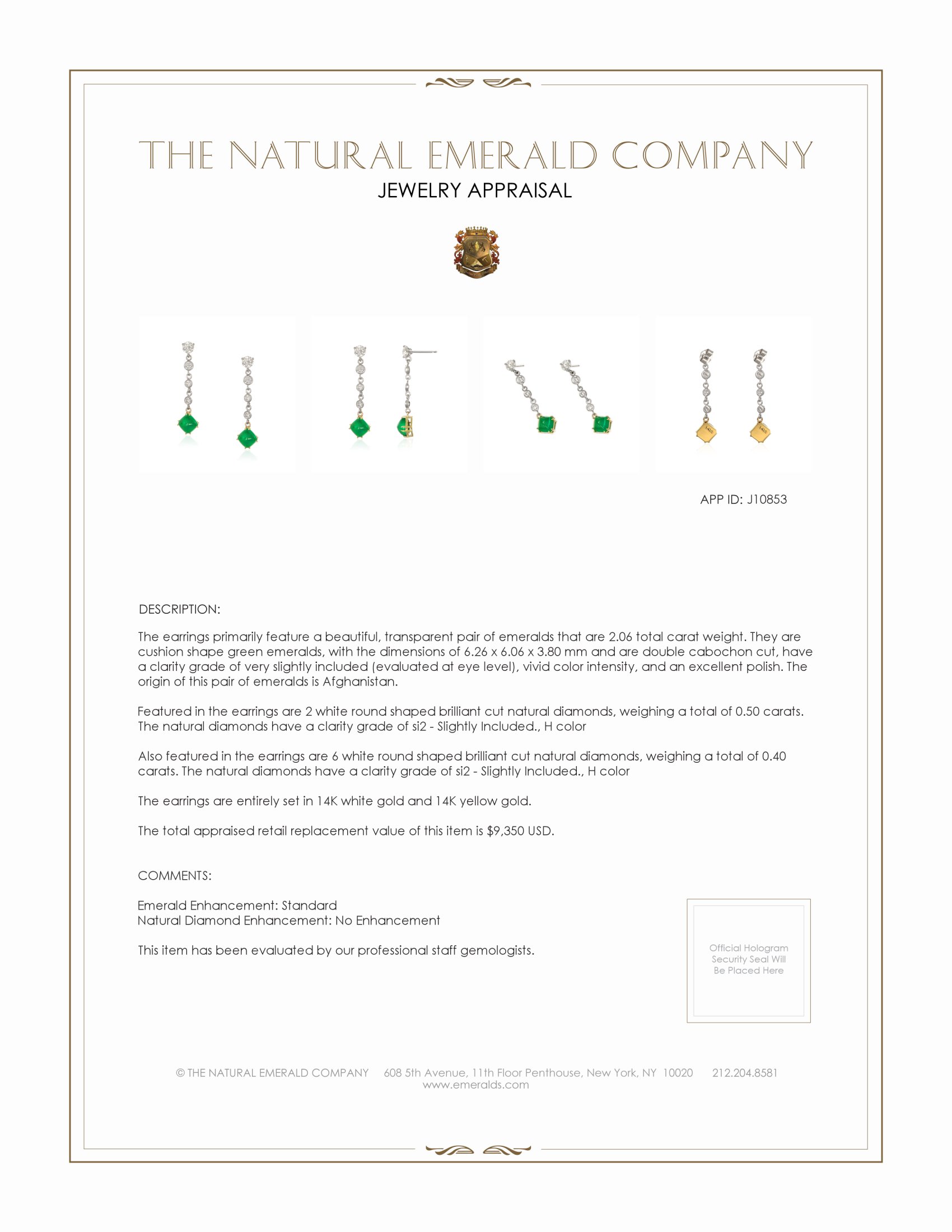 2.06 Ct.Tw. Emerald Natural Diamond Bezel Earrings, 14K White & Yellow