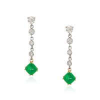 2.06 Ct.Tw. Emerald Natural Diamond Bezel Earrings, 14K White & Yellow Video
