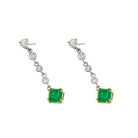 2.06 Ct.Tw. Emerald Natural Diamond Bezel Earrings, 14K White & Yellow Image