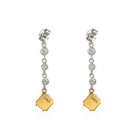 2.06 Ct.Tw. Emerald Natural Diamond Bezel Earrings, 14K White & Yellow Image