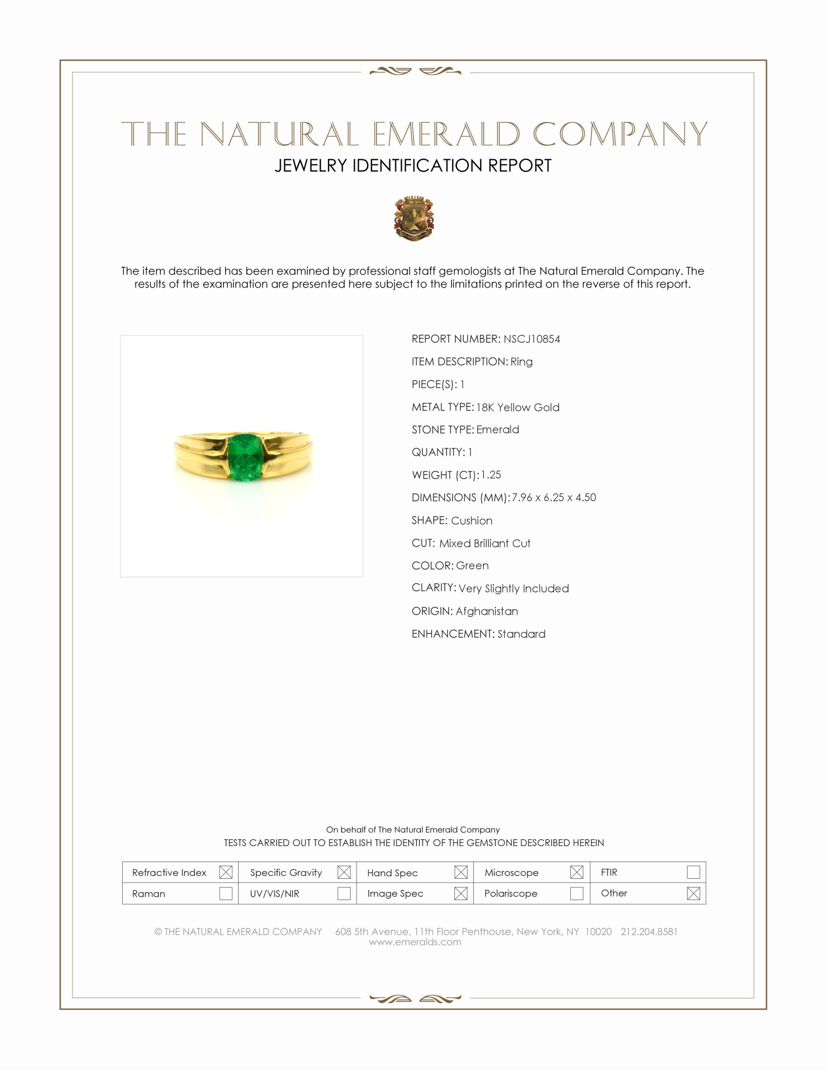 1.25 Ct. Emerald Men's Ring, 18K Yellow Gold