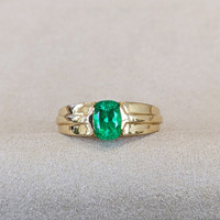 1.25 Ct. Emerald Men's Ring, 18K Yellow Gold Life Style