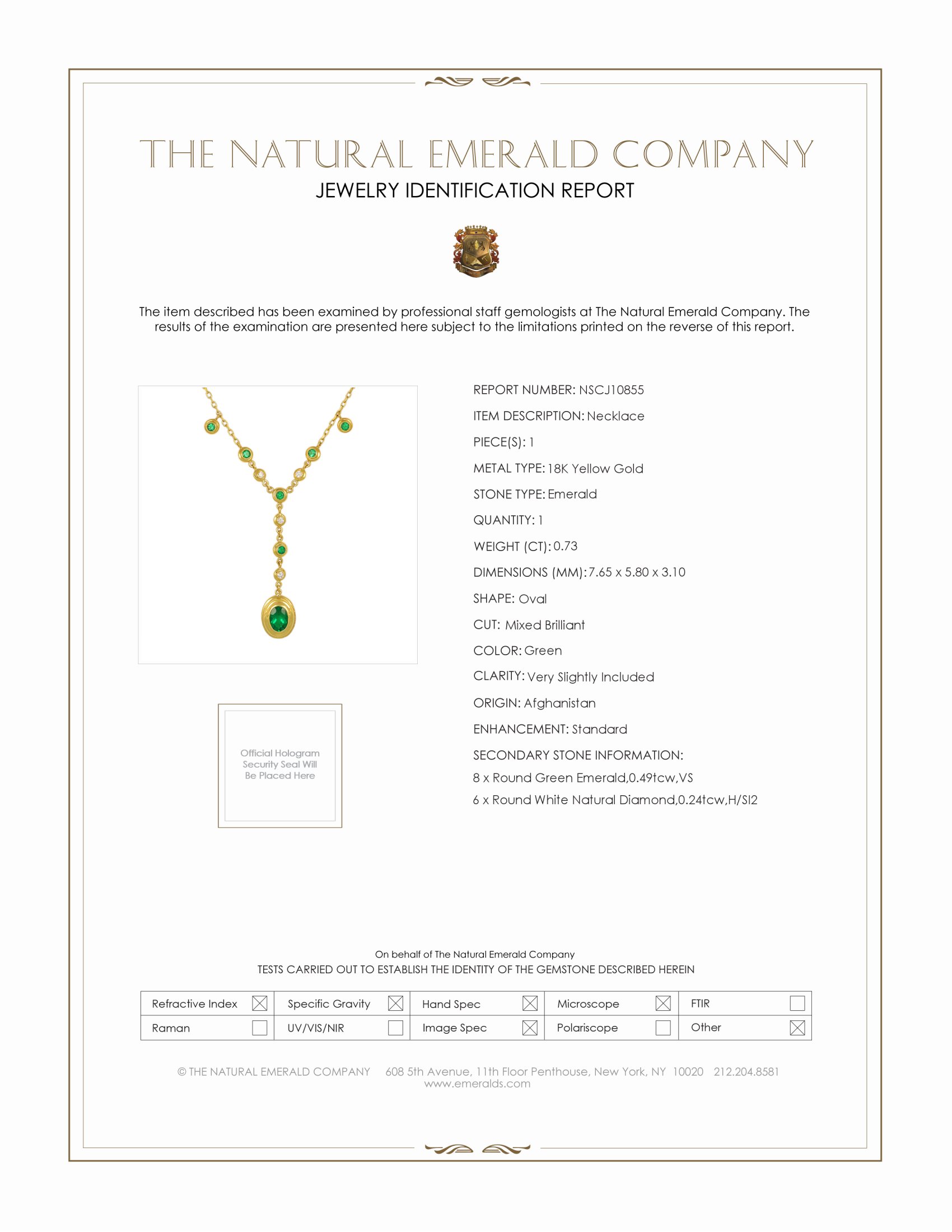 0.73 Ct. Emerald and Natural Diamond Accent Stones Necklace, 18K Yellow Gold