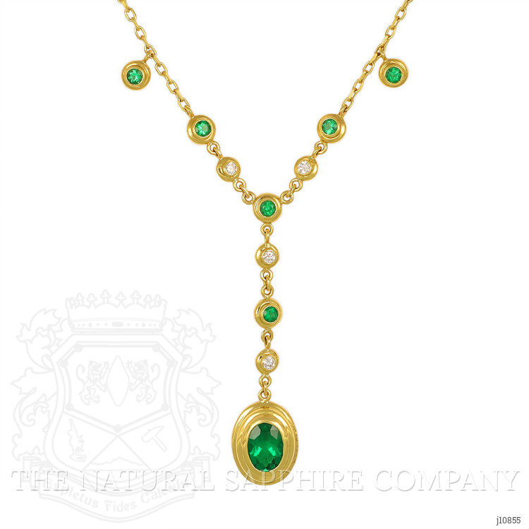 0.73 Ct. Emerald Emerald Accent Stones Necklace, 18K Yellow Gold