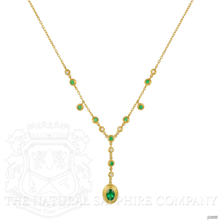 0.73 Ct. Emerald Emerald Accent Stones Necklace, 18K Yellow Gold