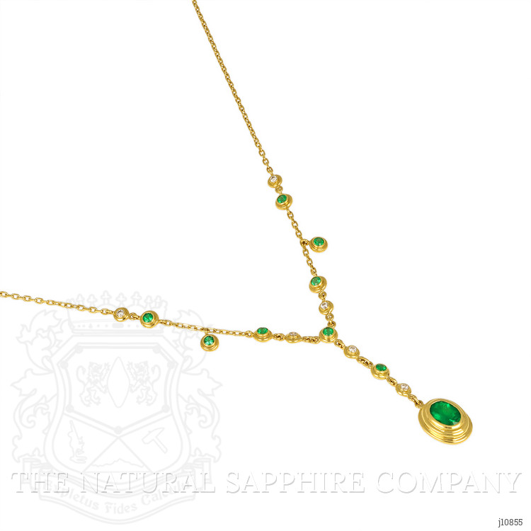 0.73 Ct. Emerald Emerald Accent Stones Necklace, 18K Yellow Gold