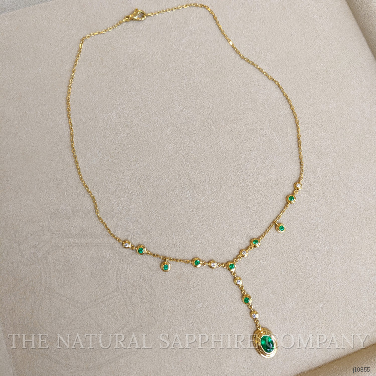 0.73 Ct. Emerald Emerald Accent Stones Necklace, 18K Yellow Gold