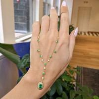 0.73 Ct. Emerald Emerald Accent Stones Necklace, 18K Yellow Gold Life Style