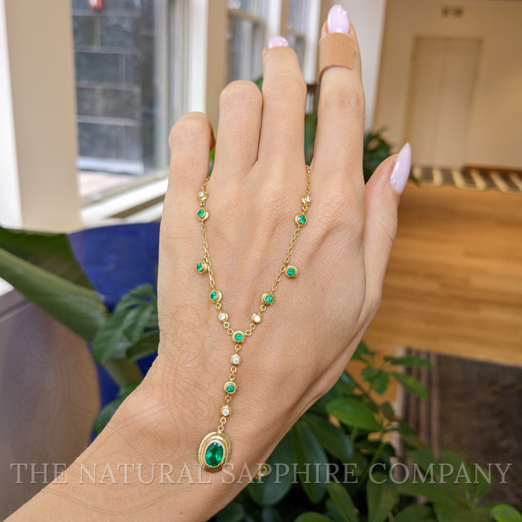 0.73 Ct. Emerald Emerald Accent Stones Necklace, 18K Yellow Gold