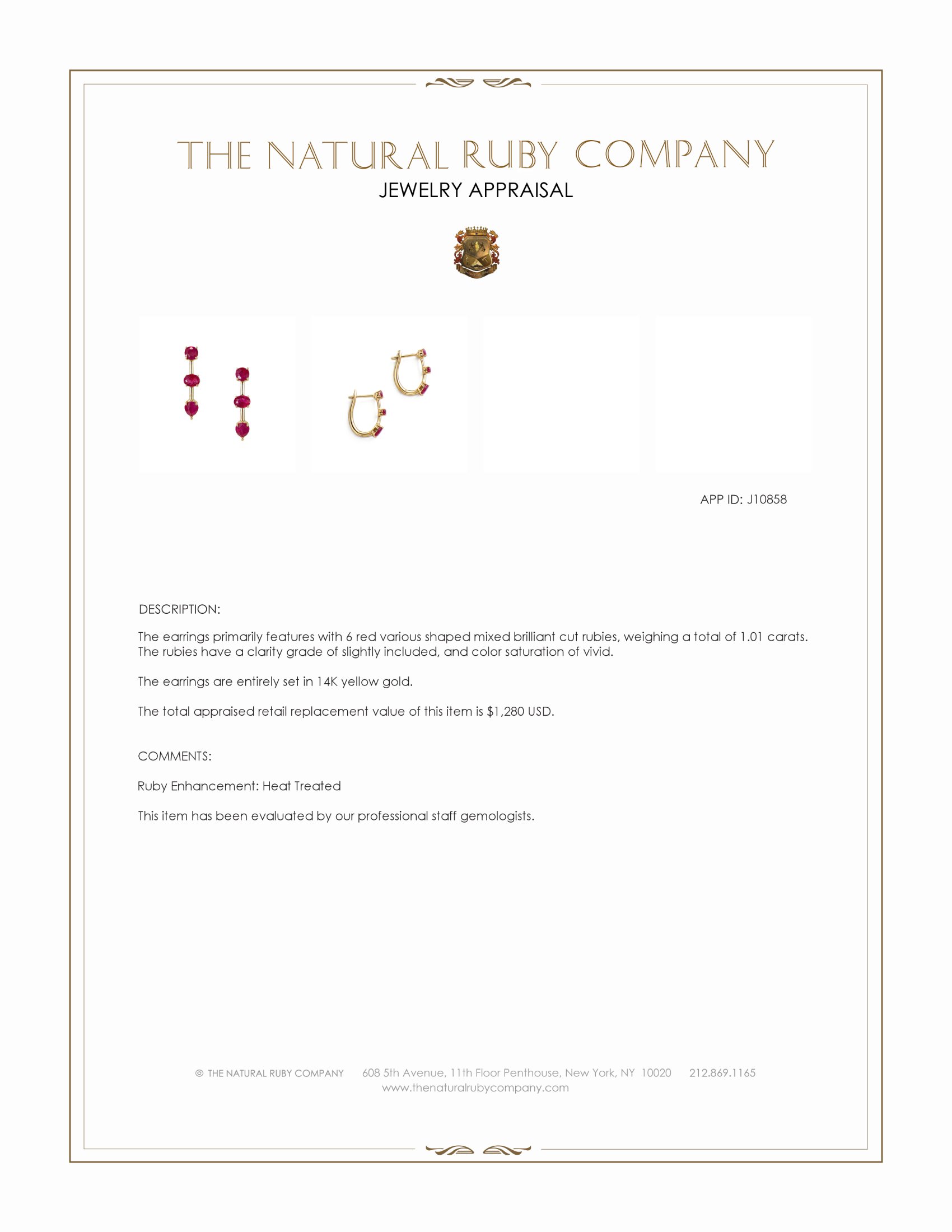 1.01 Ct.Tw. Ruby Hoops Earrings, 14K Yellow Gold