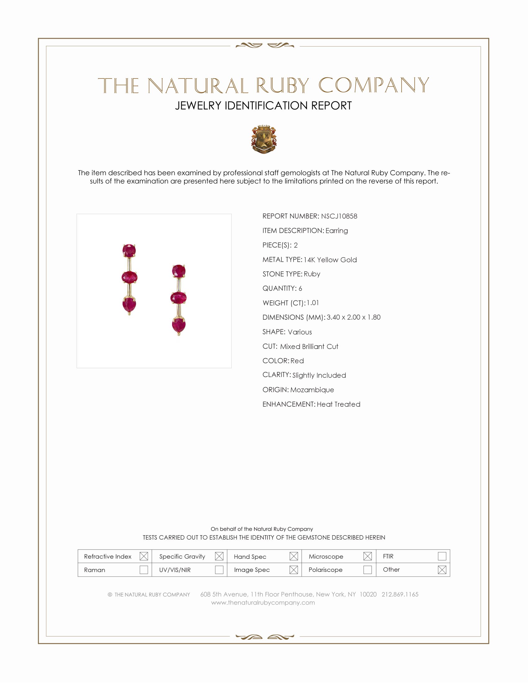 1.01 Ct.Tw. Ruby Hoops Earrings, 14K Yellow Gold