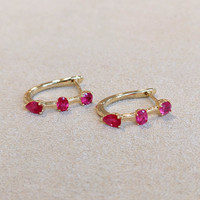 1.01 Ct.Tw. Ruby Hoops Earrings, 14K Yellow Gold Image